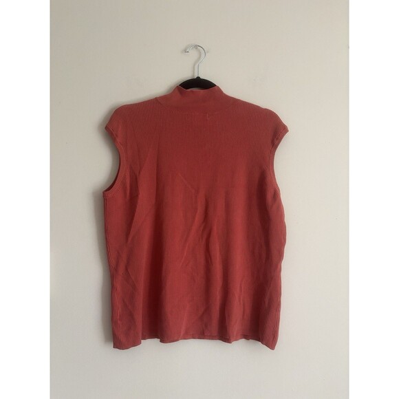 VTG Y2K Coldwater Creek Womens XL Rib Knit Top SILK Coral Orange Mock‎ Neck - Picture 6 of 6
